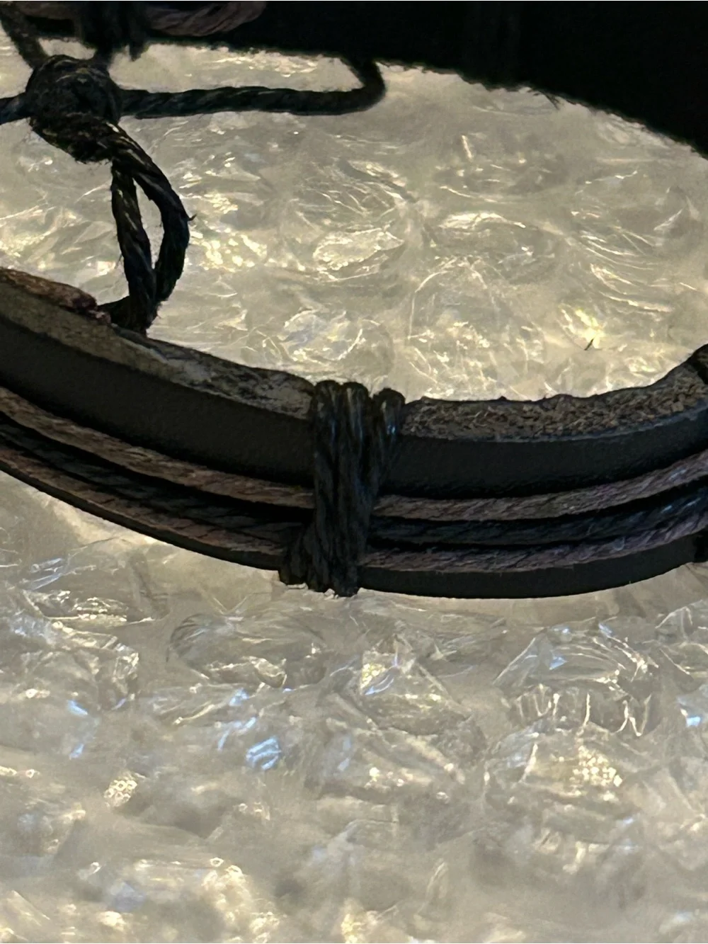Men's Brown or Black Leather Peace Sign Adjustable Bracelet wAntique Metal Plate